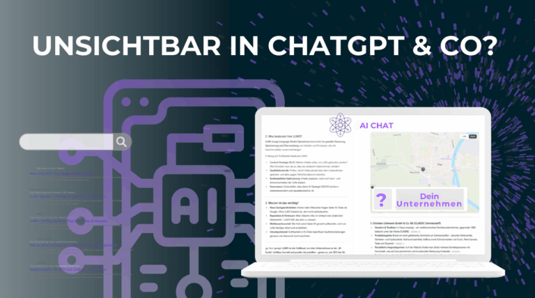 Home 13 LLMO – Websiteoptimierung für KI: Immer mehr Internetnutzer fragen die KI statt die klassische Google Suche zu nutzen. Darstellung ausgegrauter Suchergebnis-Liste gegenüber eines KI-Chats